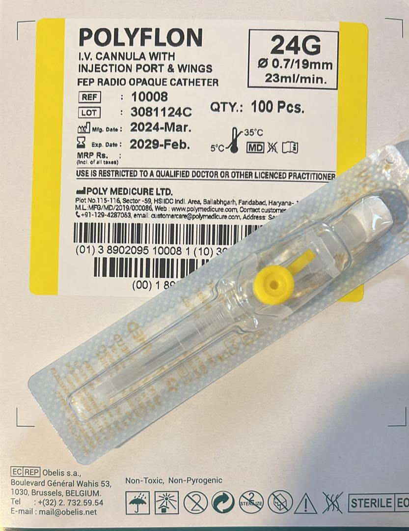 آنژیوکت زرد POLYFLON (هر بسته 100 عددی)